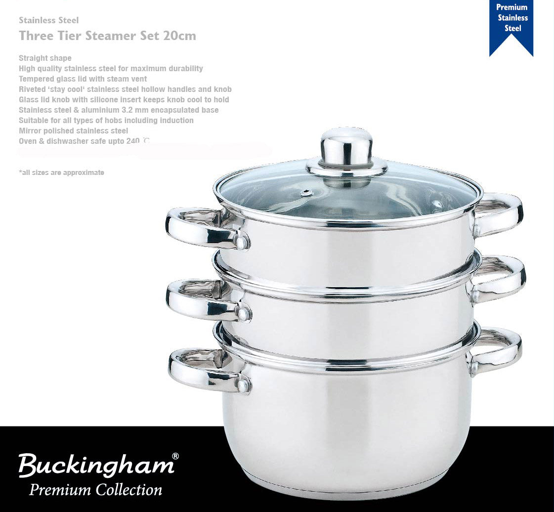 Buckingham Premium Induction Stainless Steel Three Tier Steamer Set  20 cm