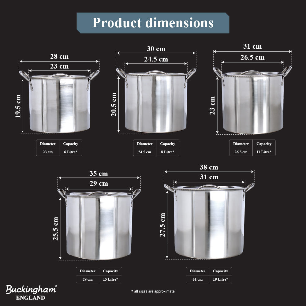 Buckingham Stainless Steel Stock Pot Set of 5 Piece with Lids