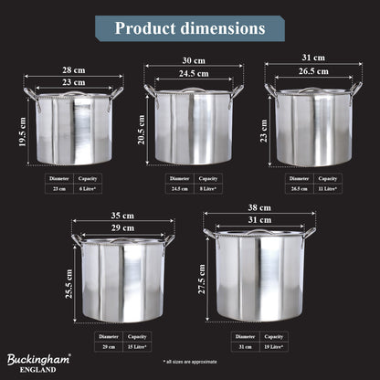 Buckingham Stainless Steel Stock Pot Set of 5 Piece with Lids