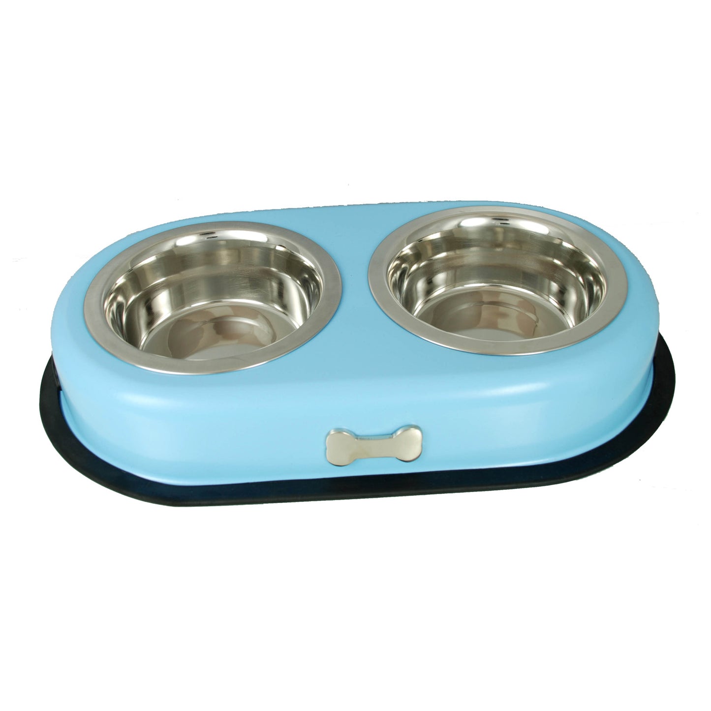 Buckingham Stainless Steel Double Dog Bowls Baby Blue