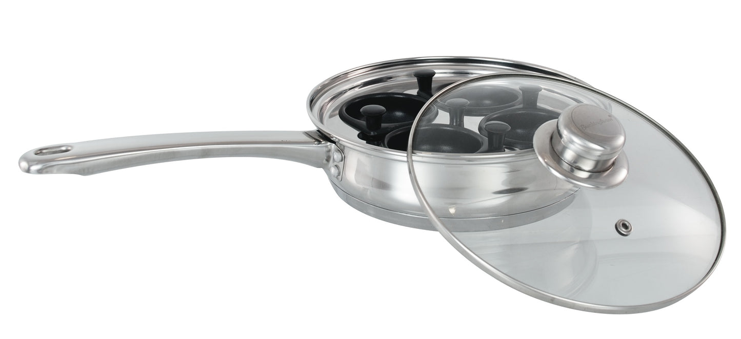 Buckingham Stainless Steel Four Hole Egg Poacher 20 cm with Non-Stick Removable Cups, Silver