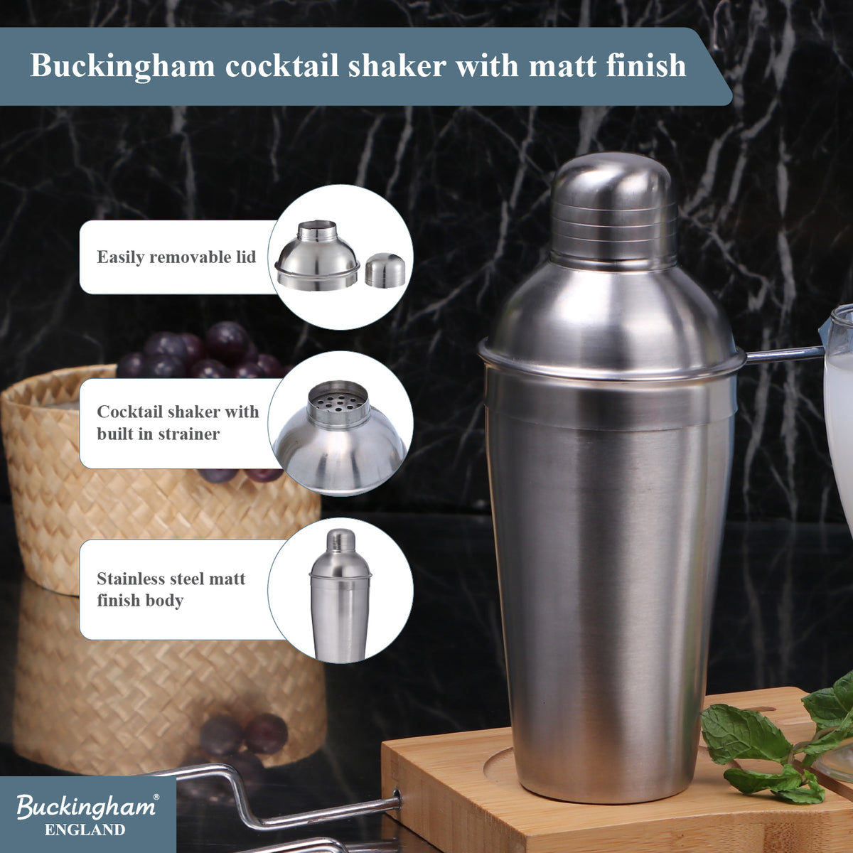 Buckingham Stainless Steel Cocktail Mixer 750 ml