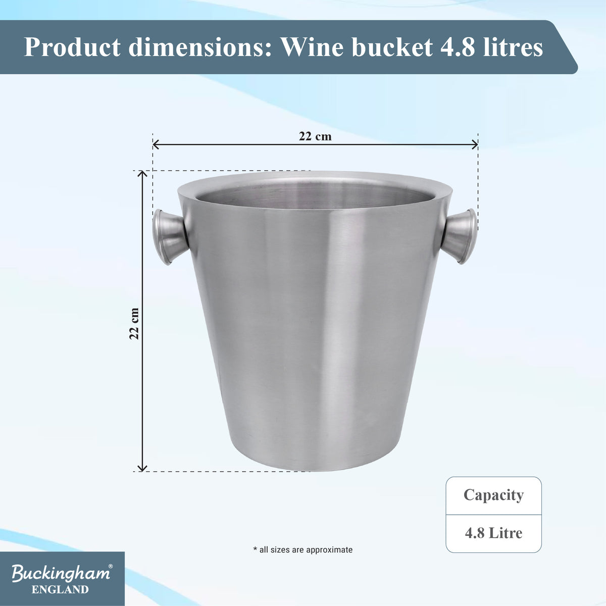 Buckingham Stainless Steel Double Wall Insulated Champagne Wine Bucket 4.8 L 22.5 cm