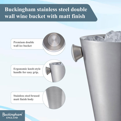 Buckingham Stainless Steel Double Wall Insulated Champagne Wine Bucket 4.8 L 22.5 cm