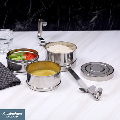 Buckingham Premium Stainless Steel 3-Tier Bombay Tiffin Box 14 cm.