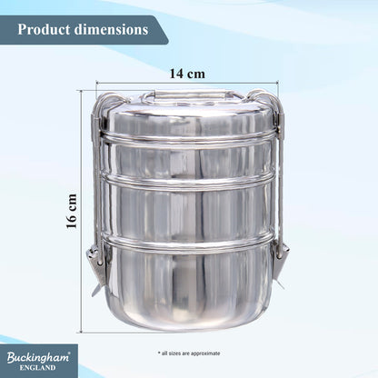 Buckingham Premium Stainless Steel 3-Tier Premium Tiffin Box 14 cm.