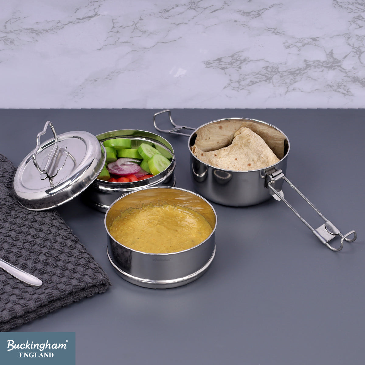 Buckingham Premium Stainless Steel 3-Tier Premium Tiffin Box 14 cm.