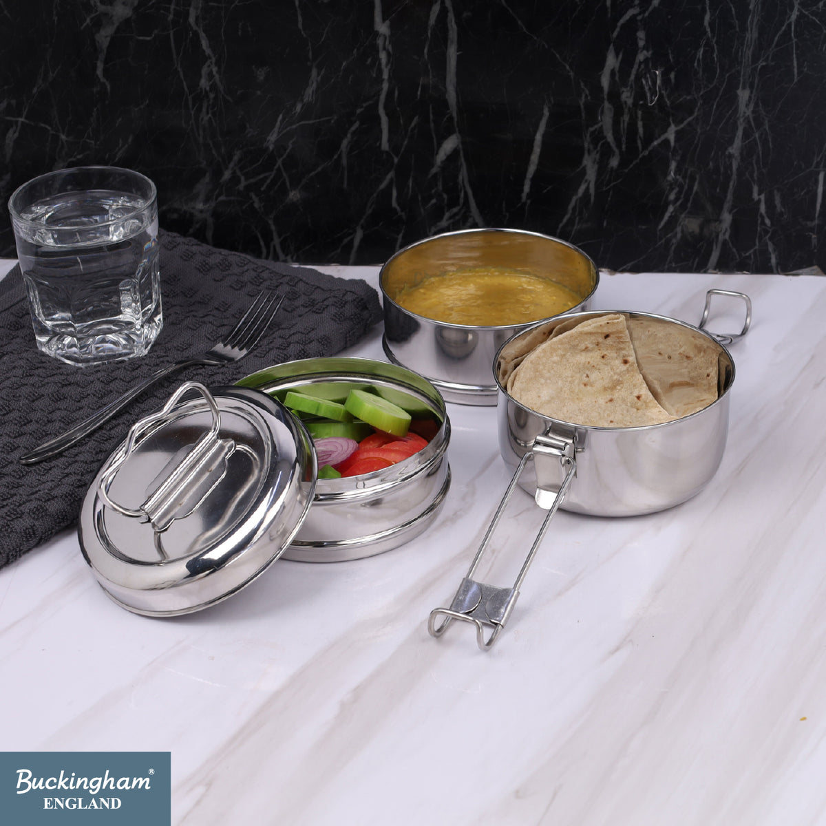 Buckingham Premium Stainless Steel 3-Tier Premium Tiffin Box 14 cm.
