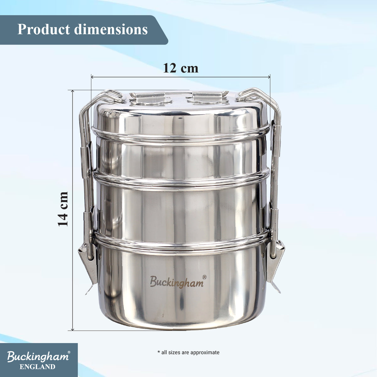 Buckingham Premium Stainless Steel Tiffin Box with Secure Locks & Carry Handle