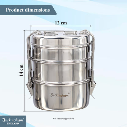 Buckingham Premium Stainless Steel Tiffin Box with Secure Locks & Carry Handle