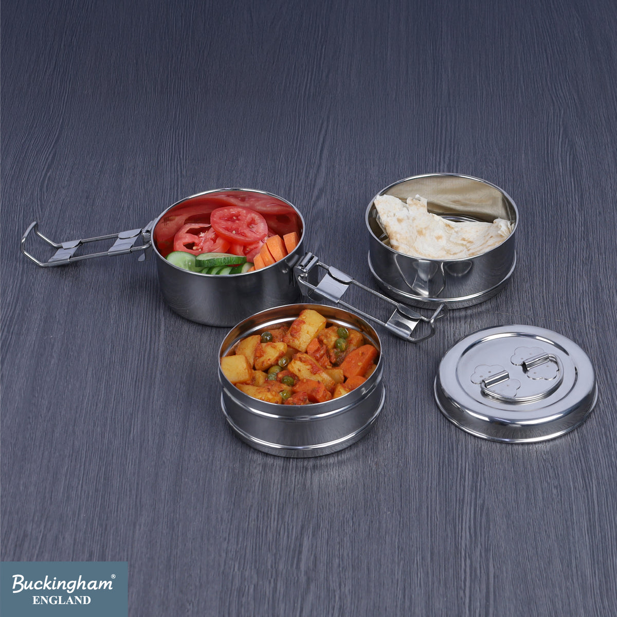 Buckingham Premium Stainless Steel Tiffin Box with Secure Locks & Carry Handle