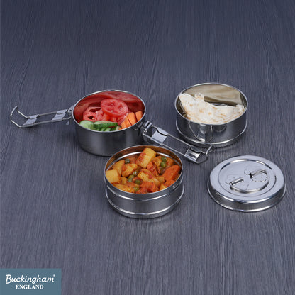Buckingham Premium Stainless Steel Tiffin Box with Secure Locks & Carry Handle