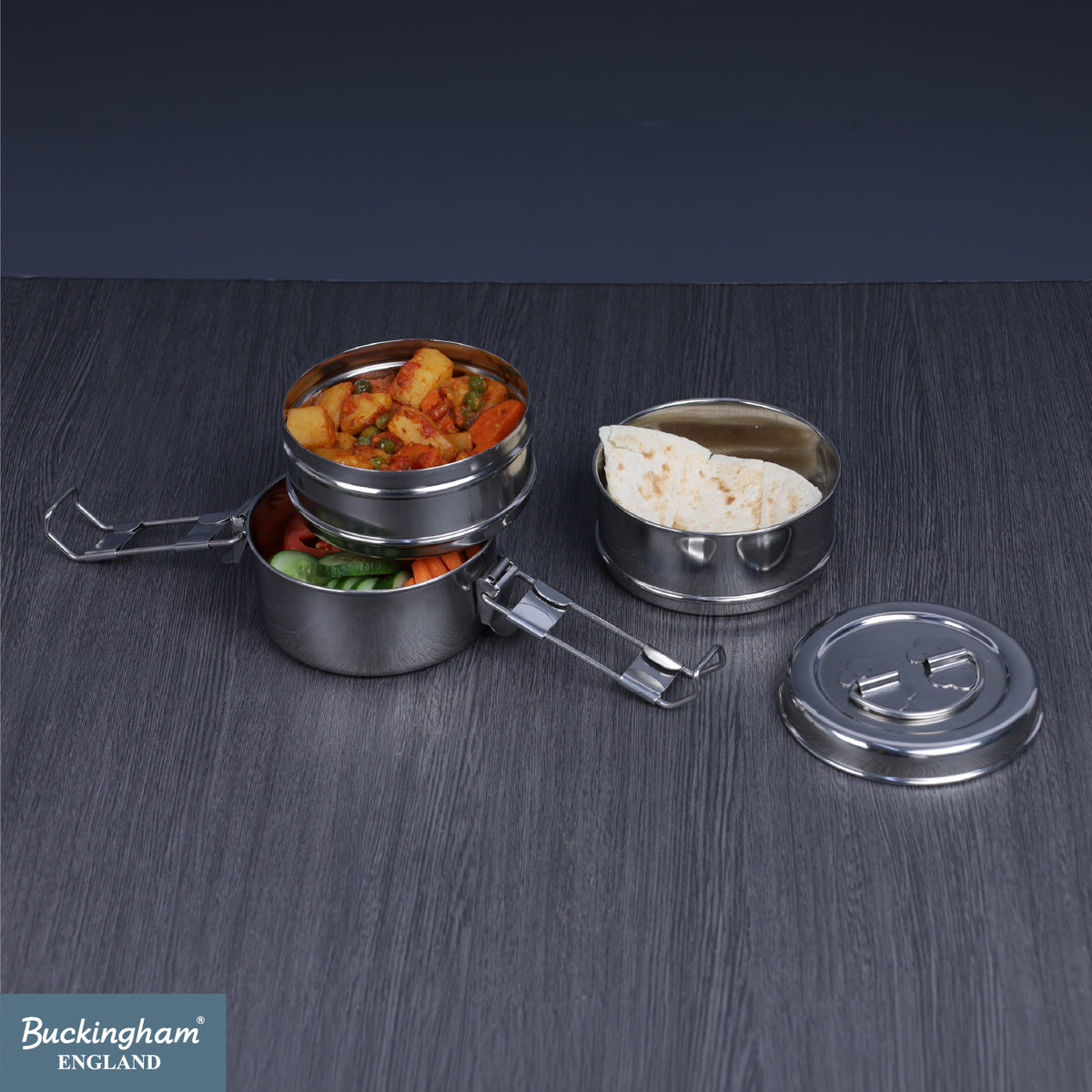 Buckingham Premium Stainless Steel Tiffin Box with Secure Locks & Carry Handle