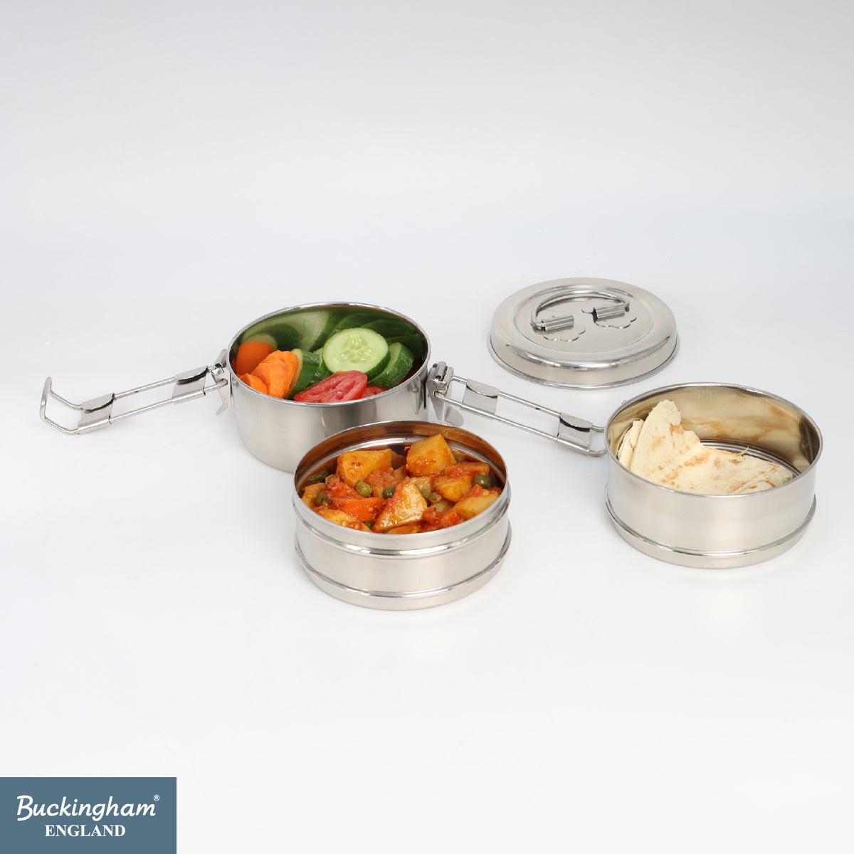 Buckingham Premium Stainless Steel Tiffin Box with Secure Locks & Carry Handle