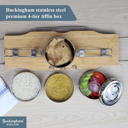 Buckingham Premium Stainless Steel Tiffin Box with Secure Locks & Carry Handle