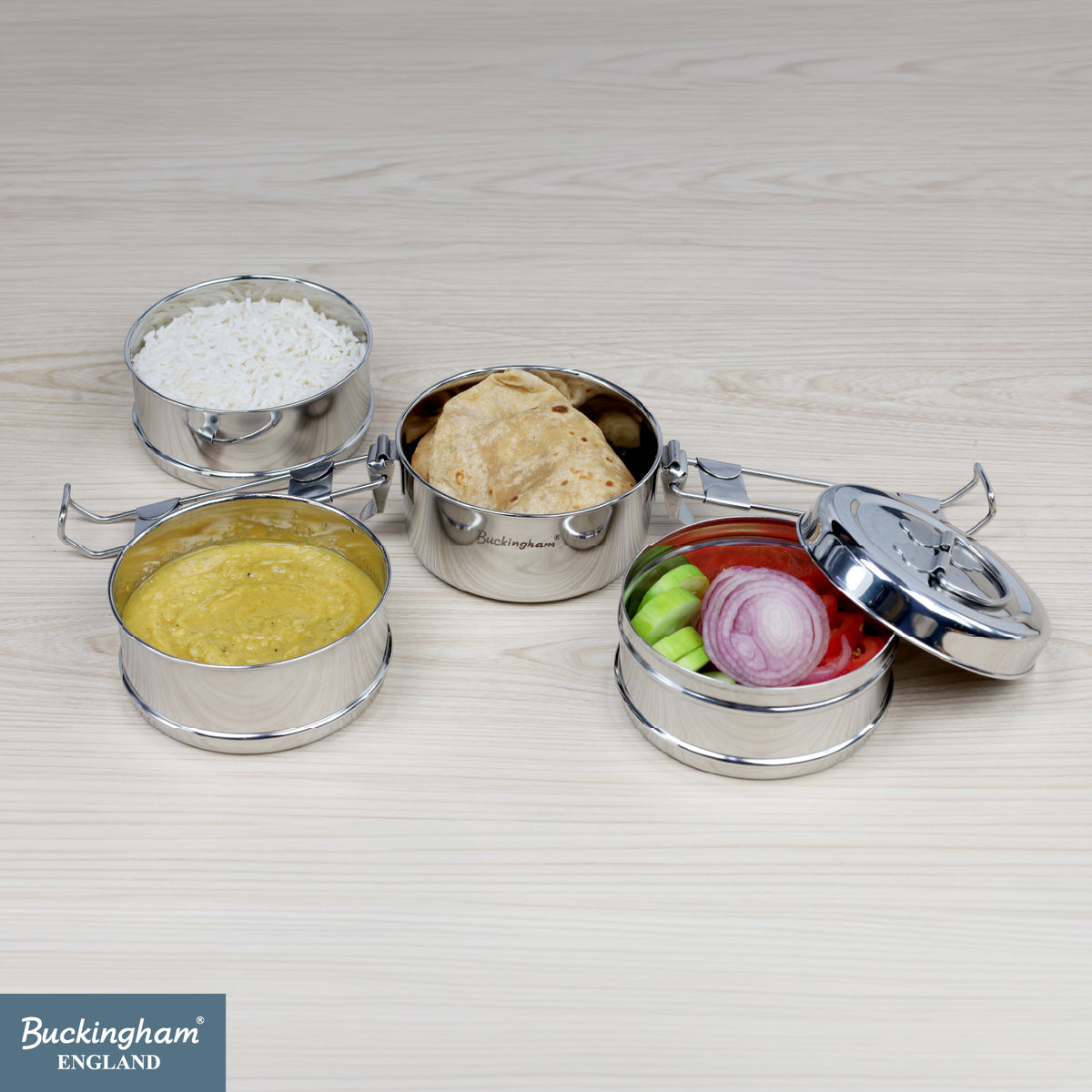 Buckingham Premium Stainless Steel Tiffin Box with Secure Locks & Carry Handle