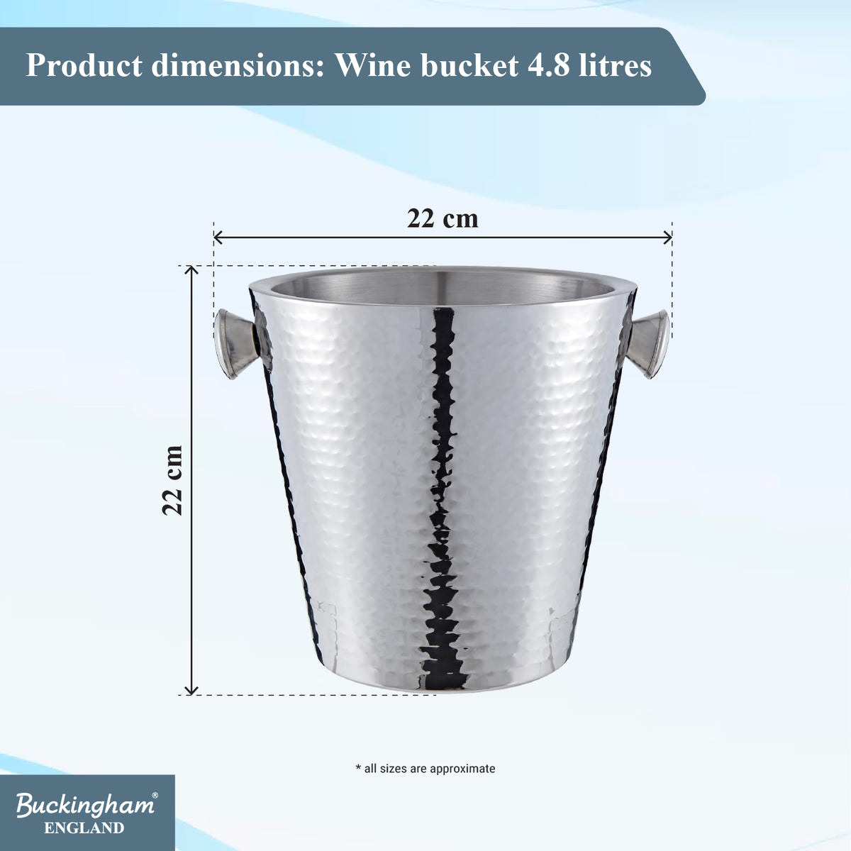 Buckingham Stainless Steel Double Wall Insulated Champagne Wine Bucket 4.8 L 22.5 cm