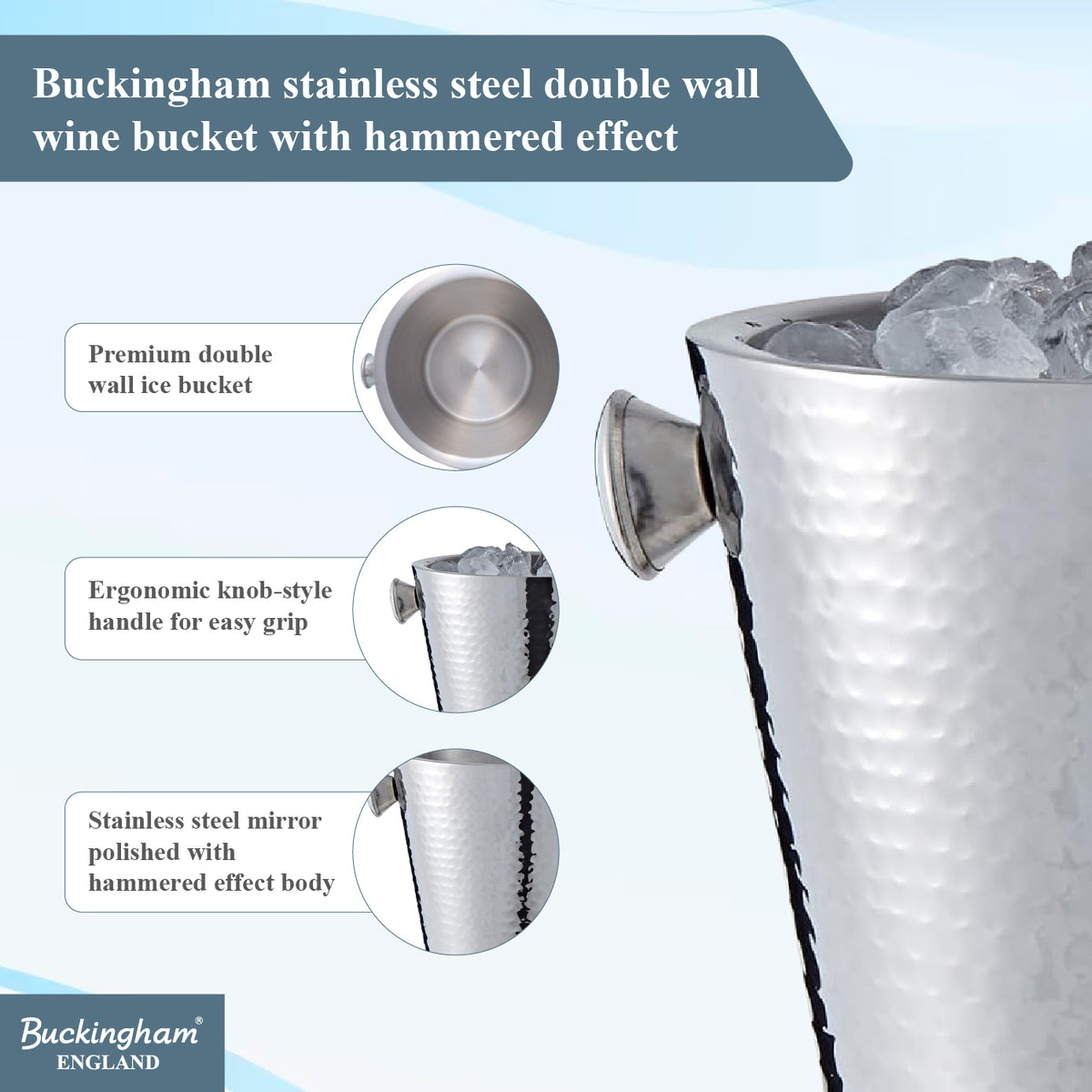 Buckingham Stainless Steel Double Wall Insulated Champagne Wine Bucket 4.8 L 22.5 cm