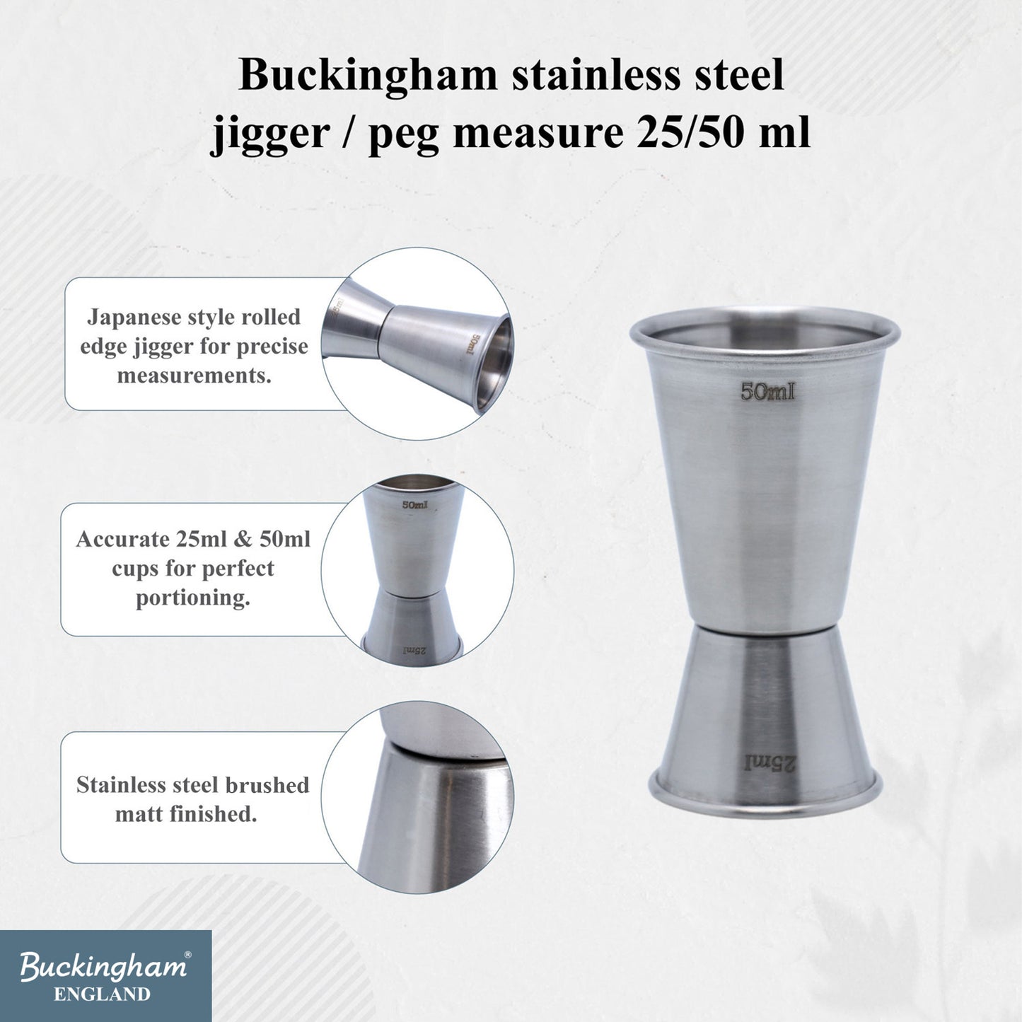 Buckingham 3 Piece Stainless Steel Bar Set (25 / 50 ml)