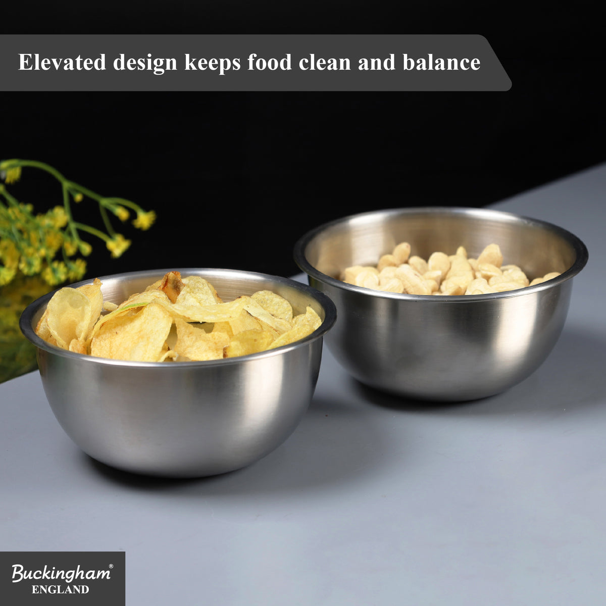 Buckingham Stainless Steel Pack of 2 Deep Salad bowl  / Serving Bowl for Baking 0.7 L