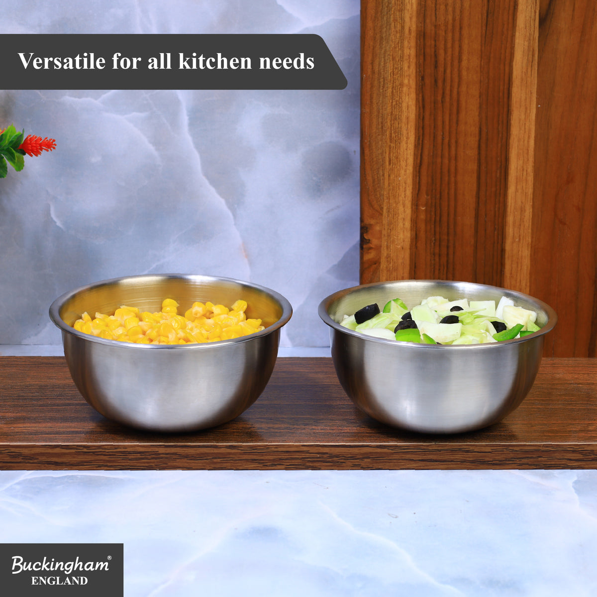 Buckingham Stainless Steel Pack of 2 Deep Salad bowl  / Serving Bowl for Baking 0.7 L