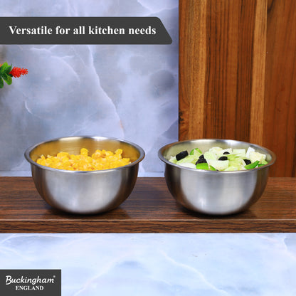 Buckingham Stainless Steel Pack of 2 Deep Salad bowl  / Serving Bowl for Baking 0.7 L