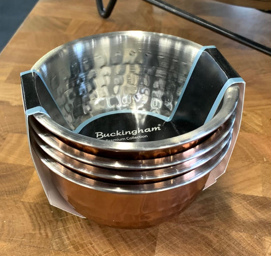 Buckingham Mixing Serving Bowl Pudding Basin with Copper Coating Hammered Finish Pack of 4 10 cm Stainless Steel