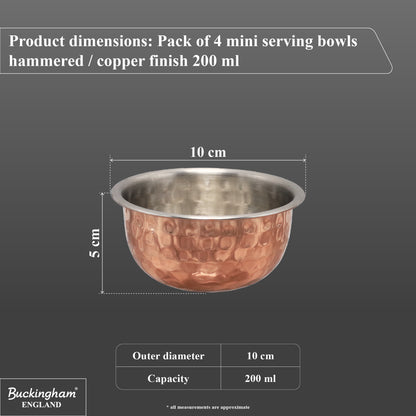 Buckingham Set of 4 Mini Hammered Copper Serving Bowls – 10 cm