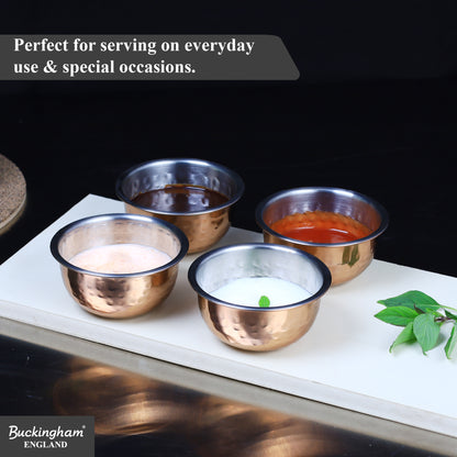 Buckingham Set of 4 Mini Hammered Copper Serving Bowls – 10 cm