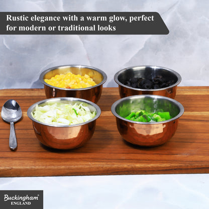Buckingham Set of 4 Mini Hammered Copper Serving Bowls – 10 cm