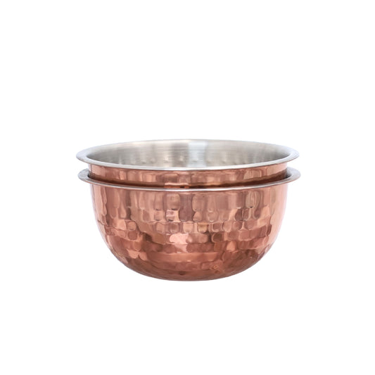 Buckingham Pack of 2 Mixing Bowls Stainless Steel with Hammered Copper Finish 0.7 L 14 cm