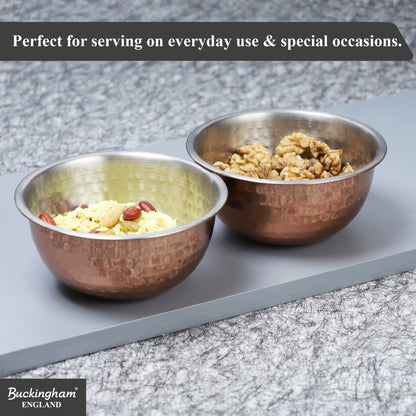 Buckingham Pack of 2 Mixing Bowls Stainless Steel with Hammered Copper Finish 0.7 L 14 cm