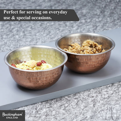 Buckingham Pack of 2 Mixing Bowls Stainless Steel with Hammered Copper Finish 0.7 L 14 cm