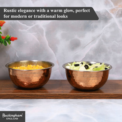 Buckingham Pack of 2 Mixing Bowls Stainless Steel with Hammered Copper Finish 0.7 L 14 cm