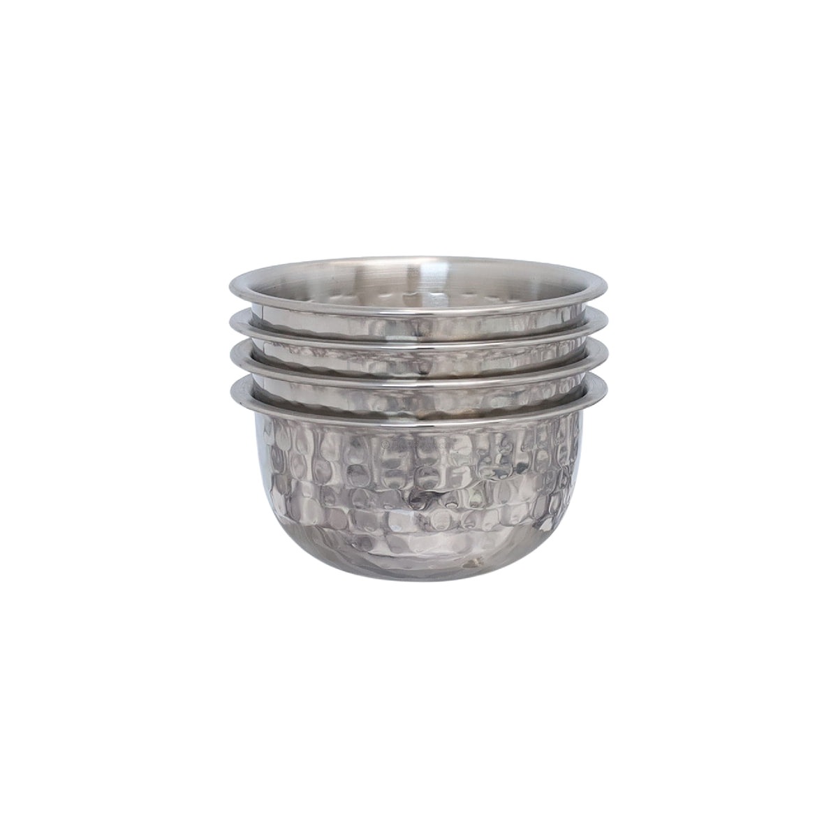 Buckingham Stainless Steel Pack of 4 Mini Serving Bowls Hammered Effect 0.2 L 10 cm