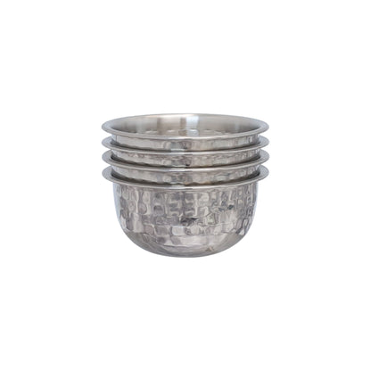 Buckingham Stainless Steel Pack of 4 Mini Serving Bowls Hammered Effect 0.2 L 10 cm