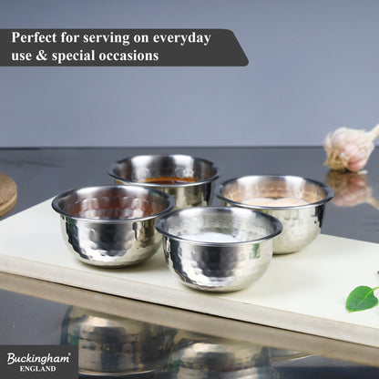 Buckingham Stainless Steel Pack of 4 Mini Serving Bowls Hammered Effect 0.2 L 10 cm