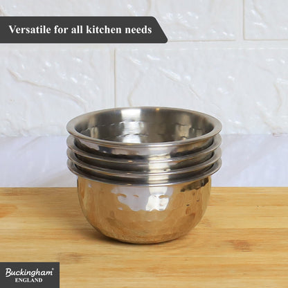 Buckingham Stainless Steel Pack of 4 Mini Serving Bowls Hammered Effect 0.2 L 10 cm