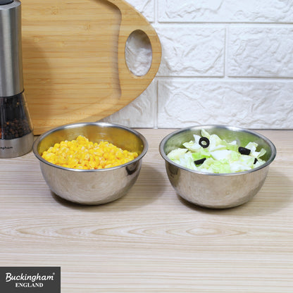 Buckingham Pack of 2 Salad Mixing Bowls Stainless Steel Bowls with Hammered Effect 0.7 L 14 cm