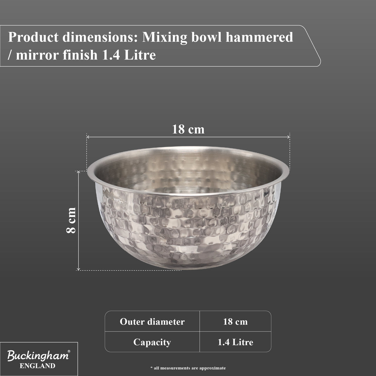 Buckingham Stainless Steel Salad Mixing Bowl Hammered Effect Finish