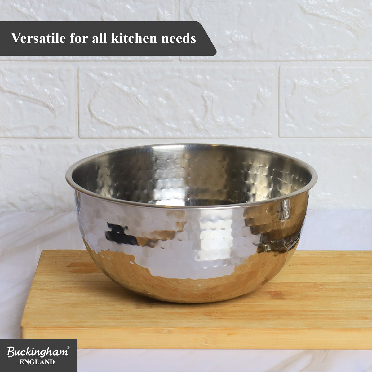 Buckingham Stainless Steel Salad Mixing Bowl Hammered Effect Finish