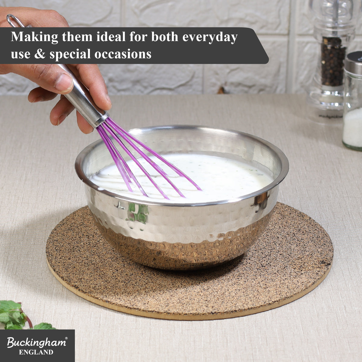 Buckingham Stainless Steel Salad Mixing Bowl Hammered Effect Finish