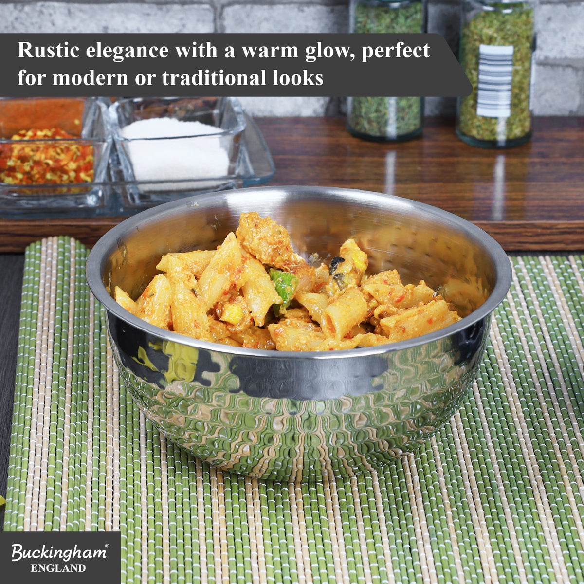 Buckingham Stainless Steel Salad Mixing Bowl Hammered Effect Finish