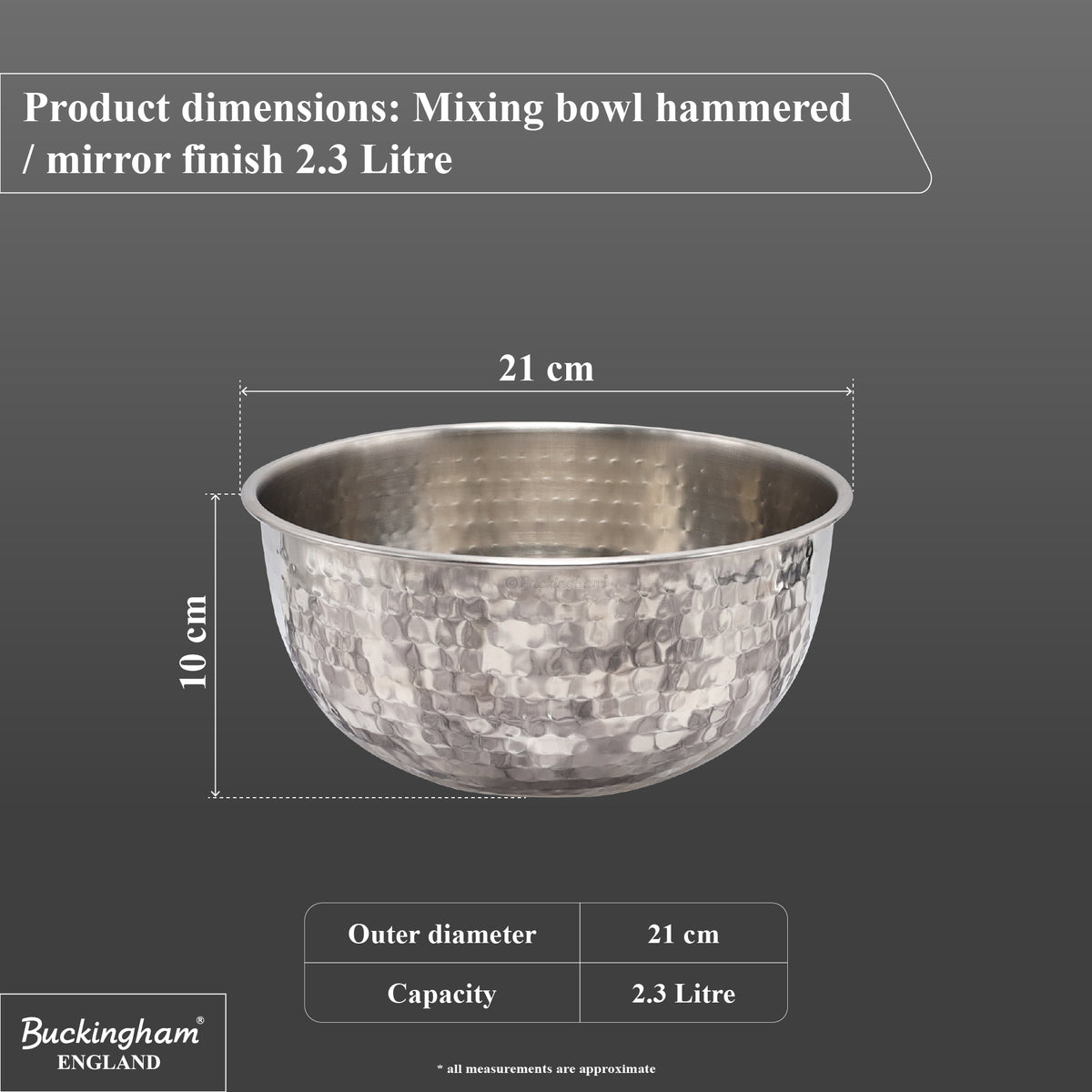 Buckingham Stainless Steel Salad Mixing Bowl Hammered Effect Finish