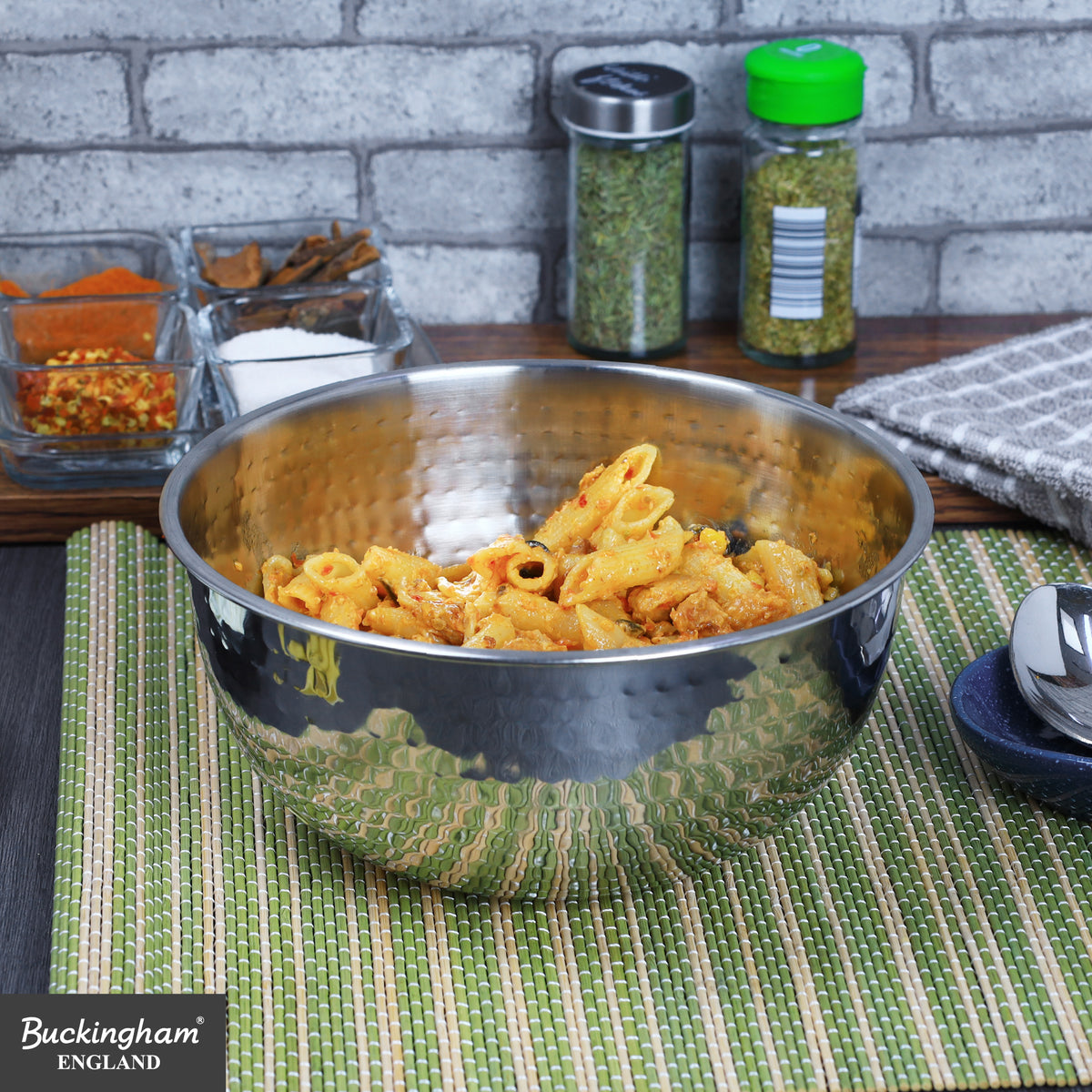 Buckingham Stainless Steel Salad Mixing Bowl Hammered Effect Finish