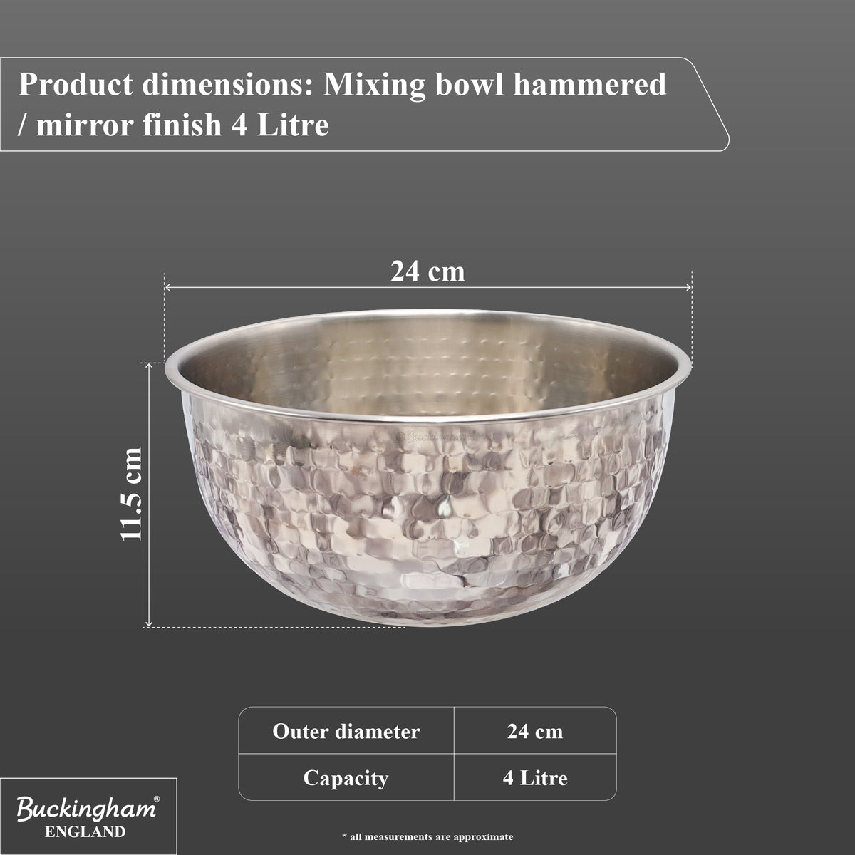 Buckingham Stainless Steel Salad Mixing Bowl Hammered Effect Finish