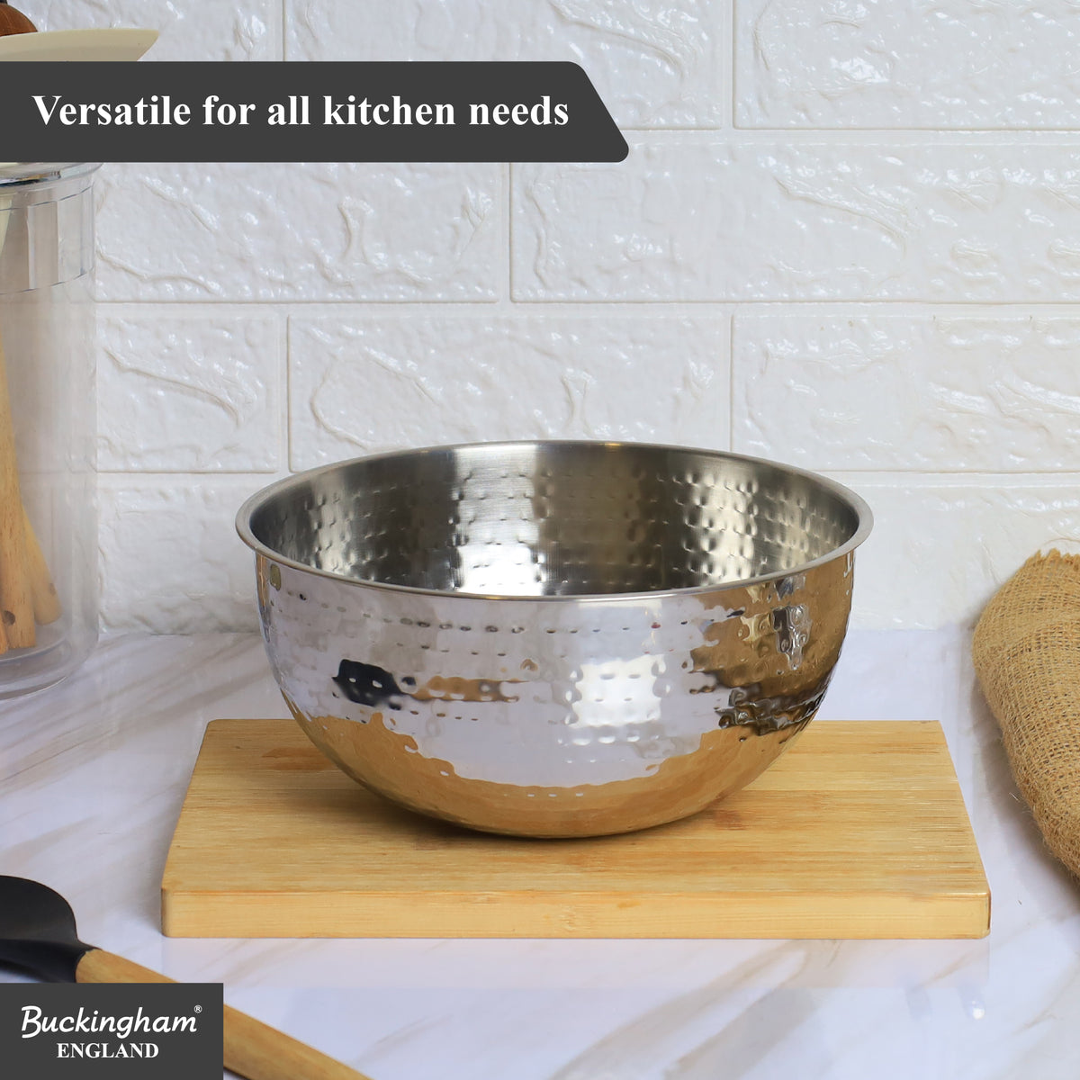 Buckingham Stainless Steel Salad Mixing Bowl Hammered Effect Finish