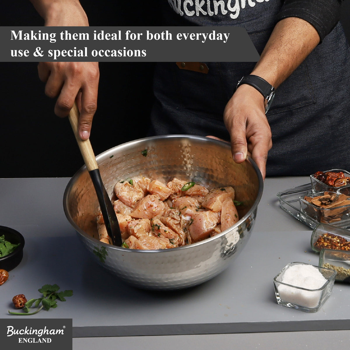 Buckingham Stainless Steel Salad Mixing Bowl Hammered Effect Finish