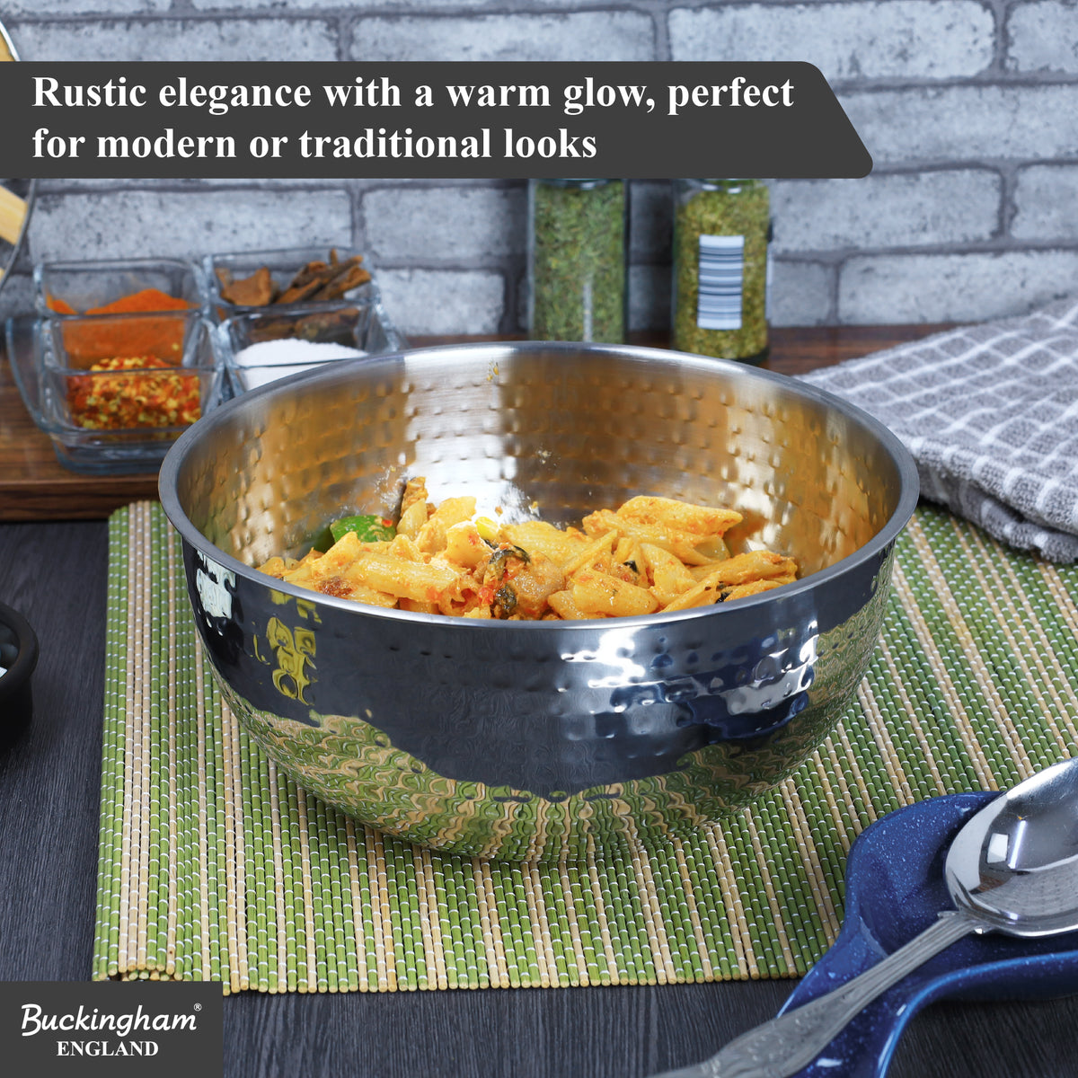 Buckingham Stainless Steel Salad Mixing Bowl Hammered Effect Finish