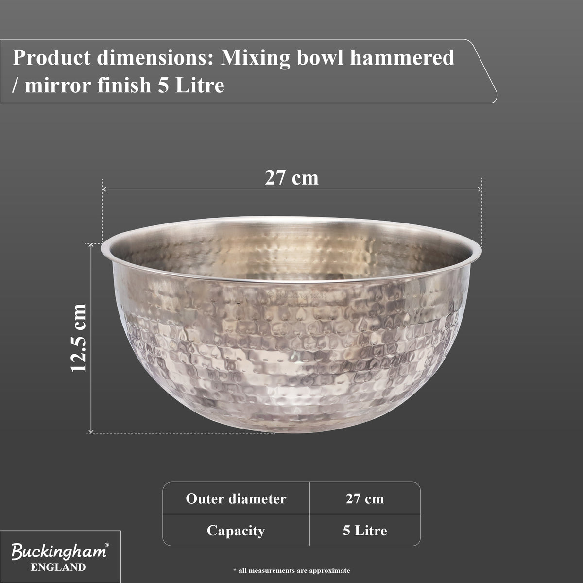 Buckingham Stainless Steel Salad Mixing Bowl Hammered Effect Finish